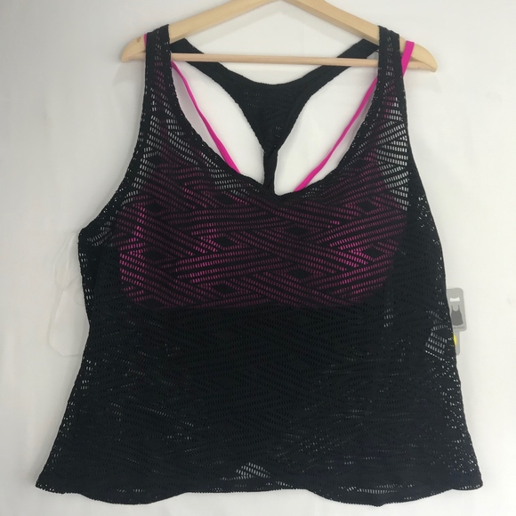 Go by Gossip Bikini Top with Mesh Tank Pink Black - Picture 2 of 8